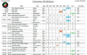 Calendrier des compétitions 2025-2026. (v18/04)