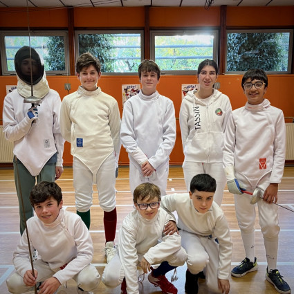 Noémie Reocreux et le groupe du 1er jour de Stage (Simon, Loucian, Antoine, Raphaël, Arthur, Clément et Swann)