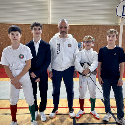 Arthur Chevalerias (M15), Antoine Marseille (Arbitre); Guillaume Gillet, Clément Roux et Robin Collier - Lamastre 2025.