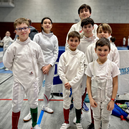 Les M15 : Clément, Anouck, Ethan, Arthur, les M13 : Pierre et Foucauld et Louis (M11) - Décines 2026.